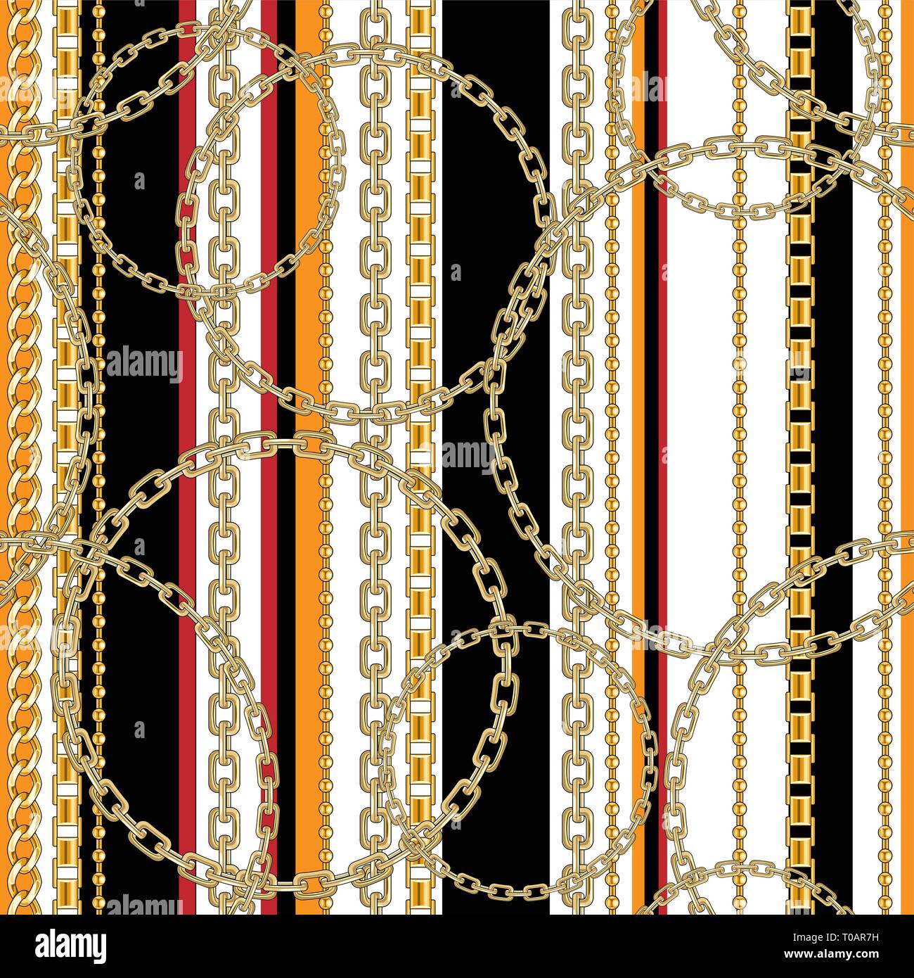 Abctract seamless pattern con catena in oro su sfondo bianco per tessuto. Alla moda di ripetere la stampa. Illustrazione Vettoriale