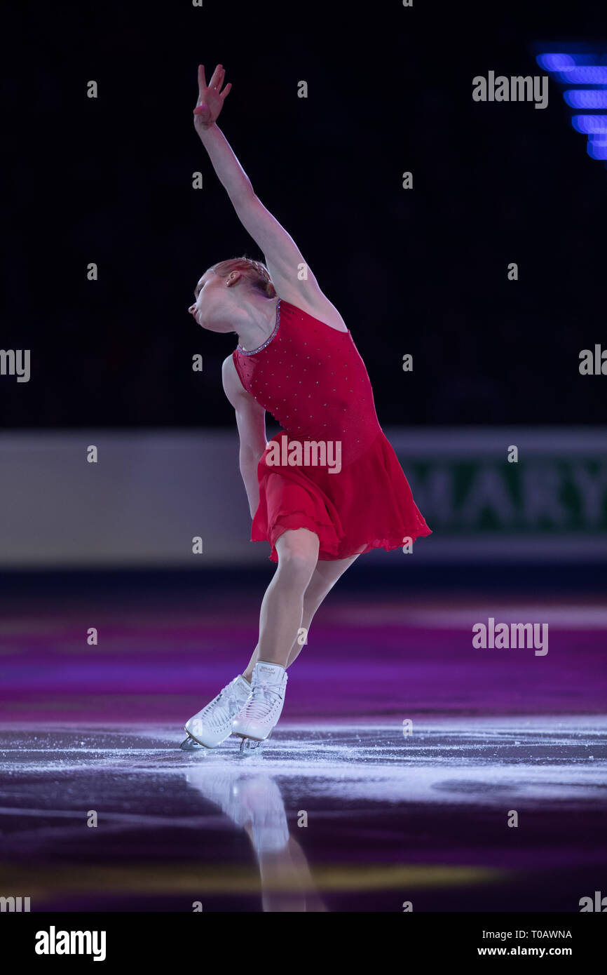 Viveca Lindfors dalla Finlandia durante il 2019 campionati europei di gala di esposizioni Foto Stock