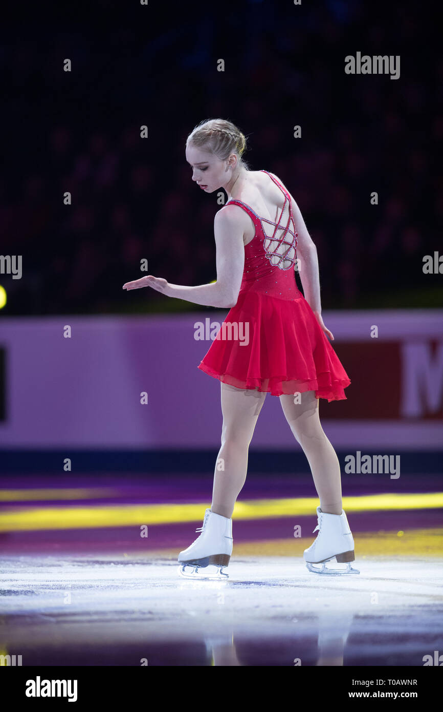 Viveca Lindfors dalla Finlandia durante il 2019 campionati europei di gala di esposizioni Foto Stock