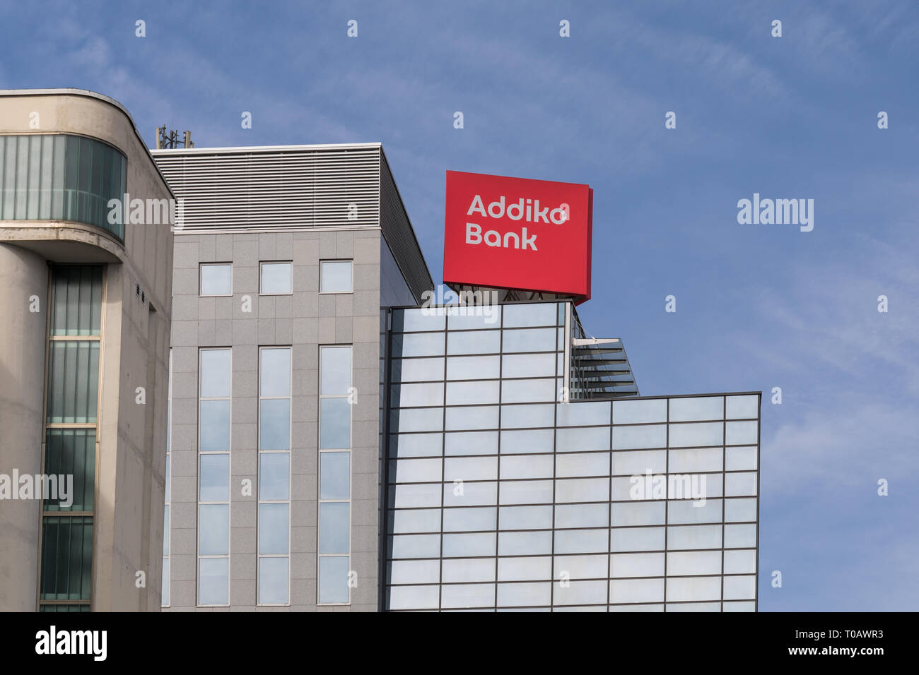 La sede centrale di Addiko austriaca Bank (ex Hypo Alpe Adria Bank) a Ljubljana, Slovenia Foto Stock