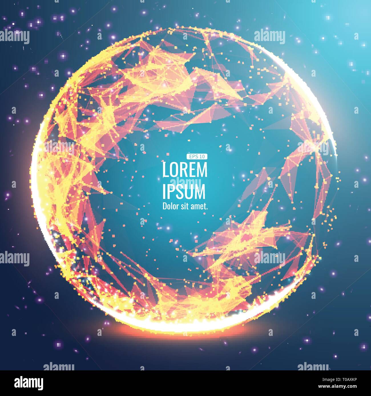 Abstract 3d illuminato Mesh distorta sfera . Insegna al neon . La tecnologia avveniristica elemento HUD . Elegante distrutto . Grande per la visualizzazione di dati . Illustrazione Vettoriale