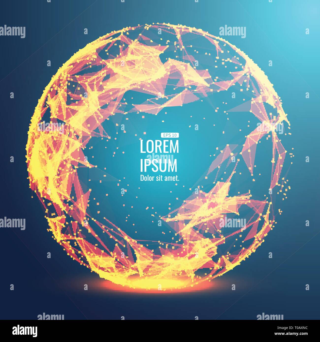Abstract 3d illuminato Mesh distorta sfera . Insegna al neon . La tecnologia avveniristica elemento HUD . Elegante distrutto . Grande per la visualizzazione di dati . Illustrazione Vettoriale
