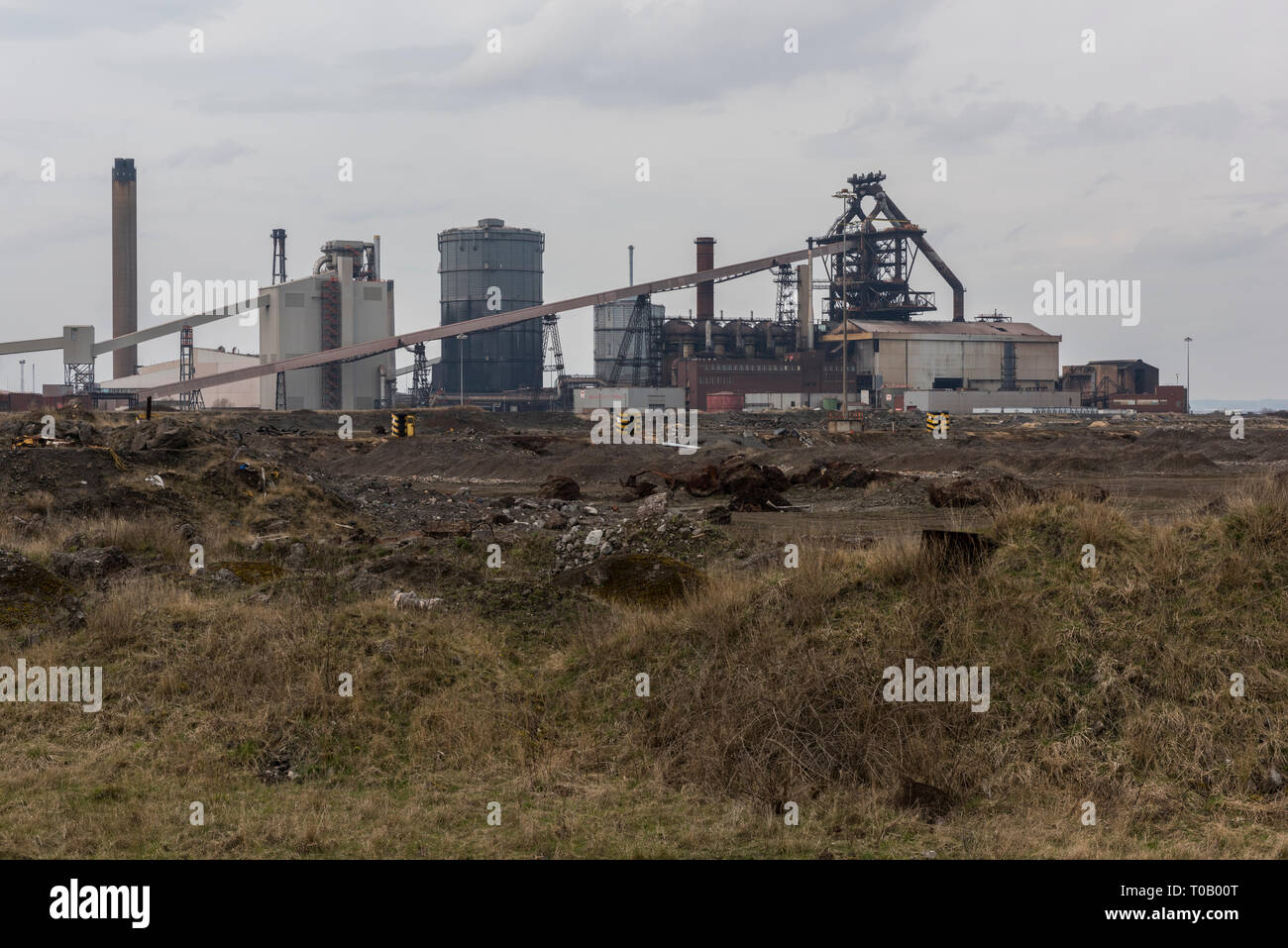 L'ex SSI / Corus / Tata British Steel altoforno a Redcar, Teesside, subendo lavori di demolizione Foto Stock