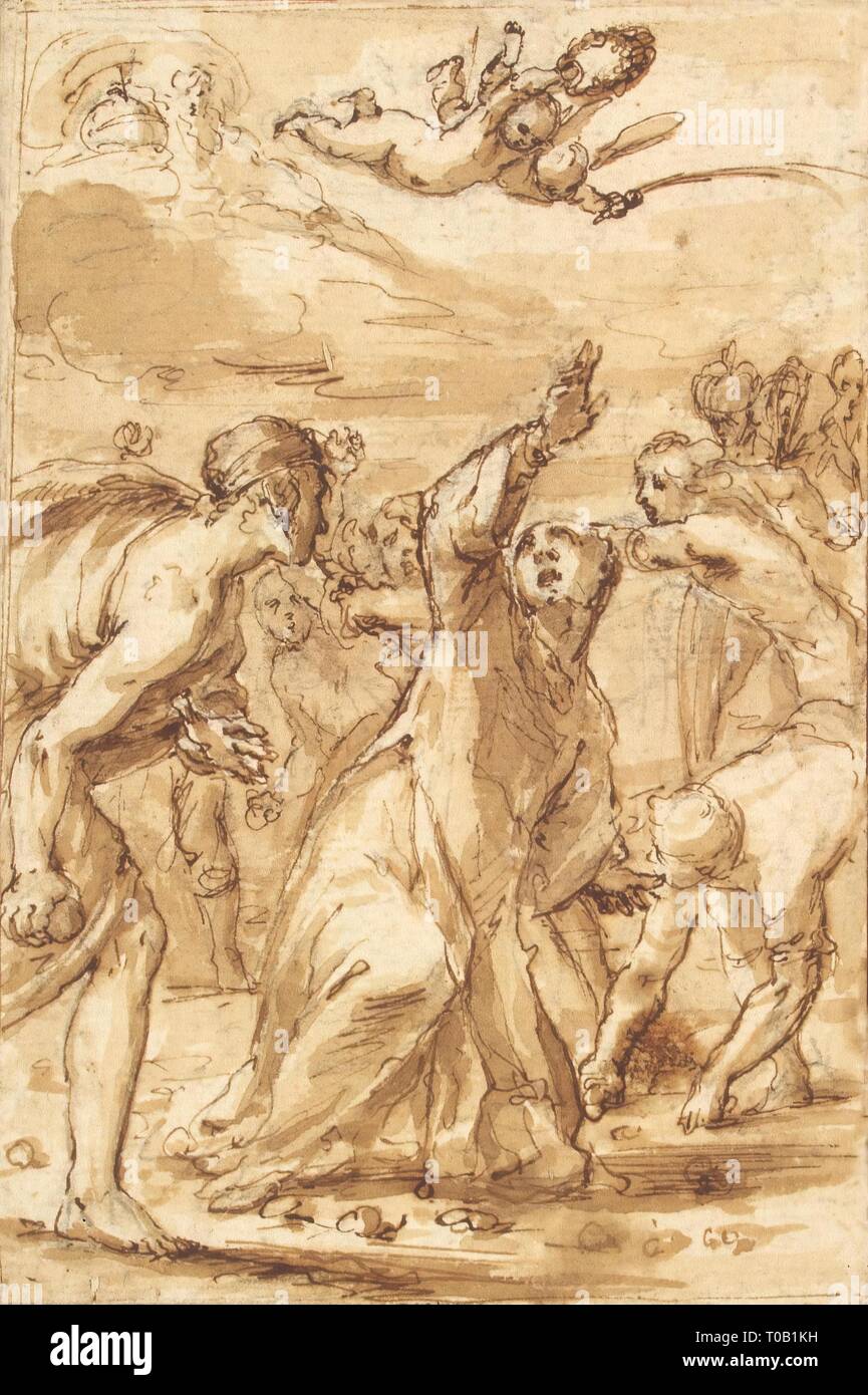'Stonificazione della St Stephen'. L'Italia, prima metà del 1640s. Dimensioni: 17,8x11,8 cm. Museo: Membro Hermitage di San Pietroburgo. Autore: VALERIO CASTELLO. Foto Stock