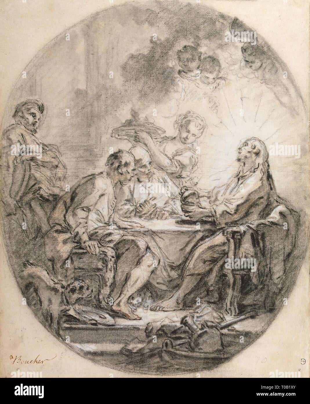 "I pellegrini di Emmaus". Francia, 1750s-1760s. Dimensioni: 33,8x27,8 cm. Museo: Membro Hermitage di San Pietroburgo. Autore: Francois Boucher. Foto Stock