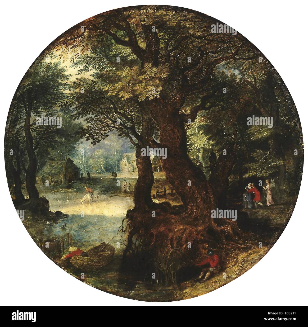 'Orizzontale (troncatura di Tobias e sua madre)'. Nelle Fiandre, tra 1620 S-1678. Dimensioni: 18,3x18,3 cm (cerchio). Museo: Membro Hermitage di San Pietroburgo. Autore: Jan Brueghel II. Foto Stock
