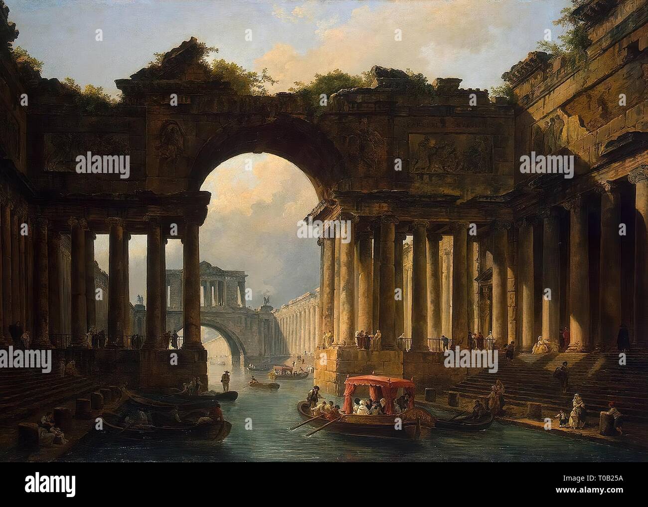 'Paesaggio architettonico con un Canal'. Francia, 1783. Dimensioni: 129x182,5 cm. Museo: Membro Hermitage di San Pietroburgo. Autore: Hubert ROBERT . Hubert Robert. Foto Stock