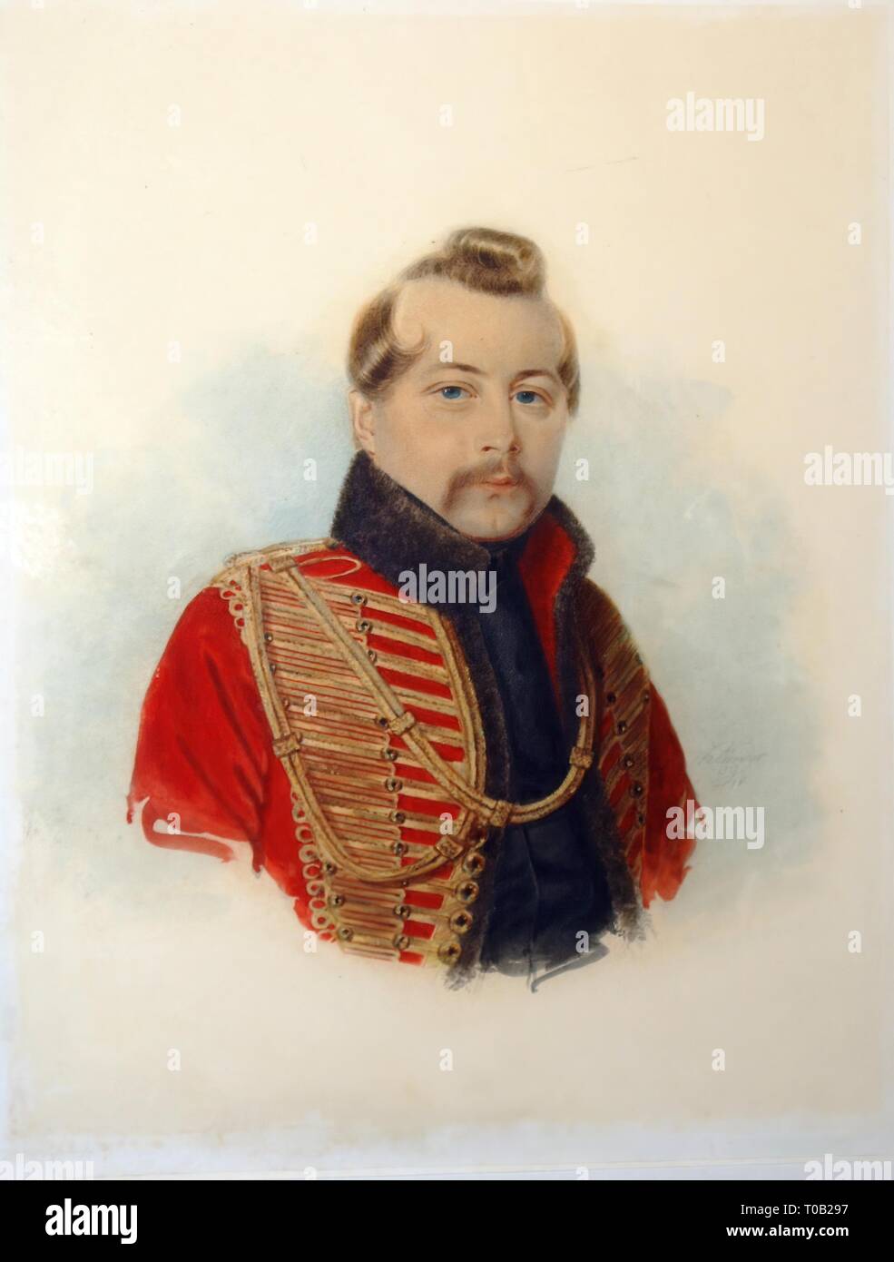 " Ritratto di tenente della vita delle guardie guardie Zhukov reggimento'. Russia, 1839. Dimensioni: 24x19,5 cm. Museo: Membro Hermitage di San Pietroburgo. Autore: Alexander Julius Klünder. Foto Stock