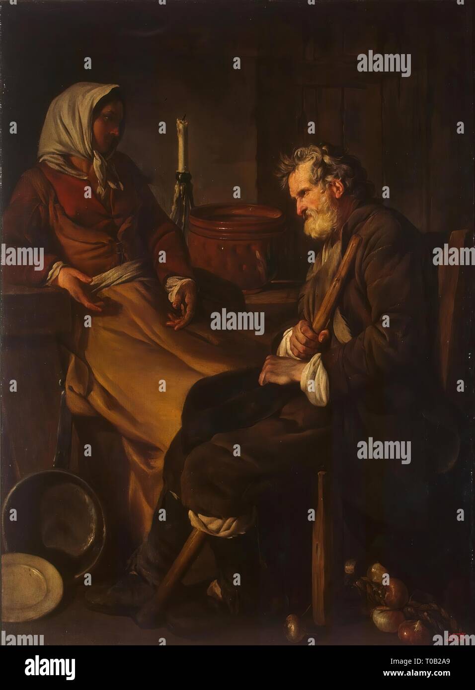 "Uomo vecchio in cucina". Francia, circa 1745. Dimensioni: 130x97 cm. Museo: Membro Hermitage di San Pietroburgo. Autore: Jean-Baptiste-Marie Pierre. Foto Stock