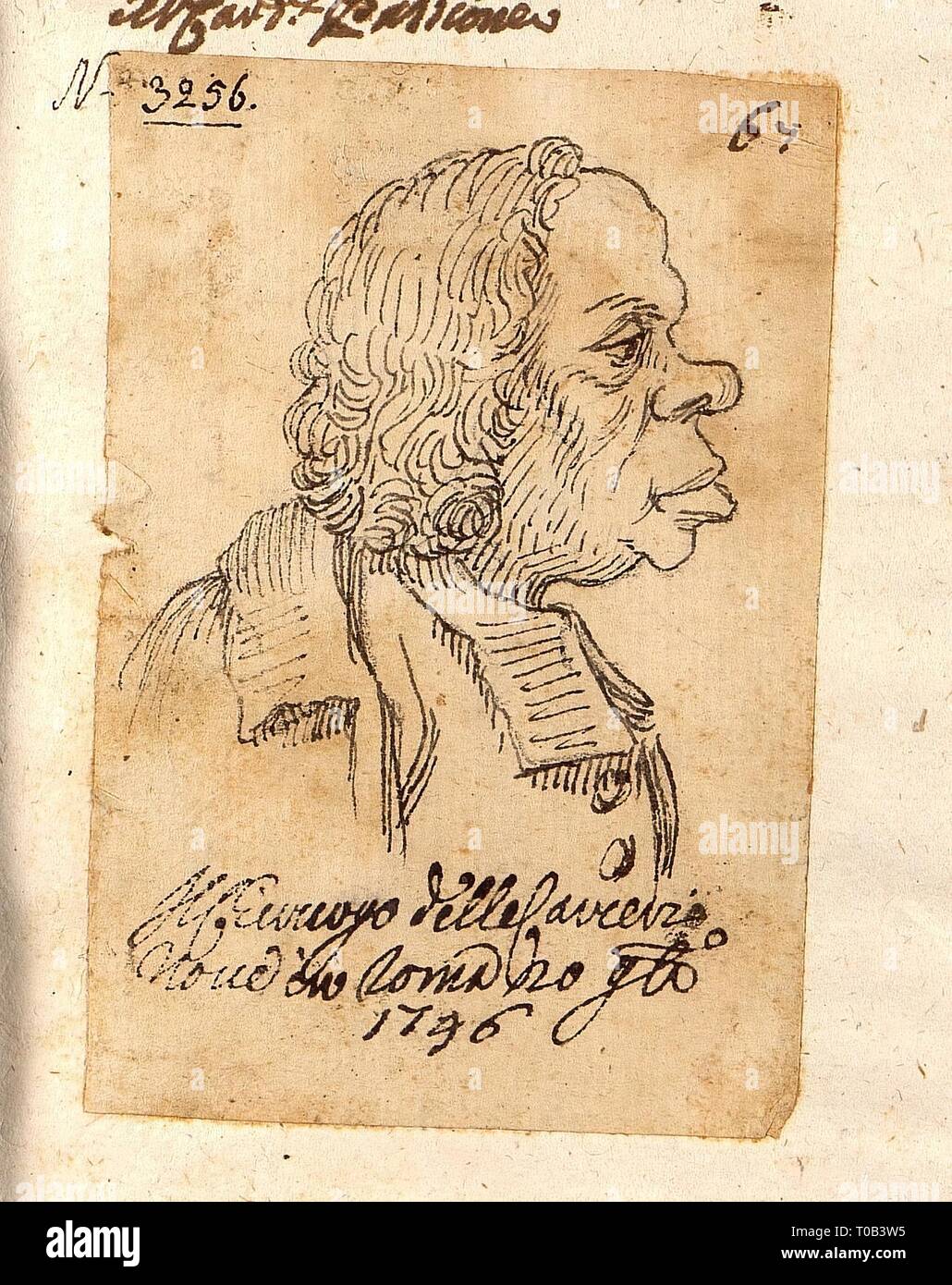 " Caricatura: testa di un abate'. L'Italia, 1746. Dimensioni: 8,8x6 cm. Museo: Membro Hermitage di San Pietroburgo. Autore: Pier Leone Ghezzi. Foto Stock