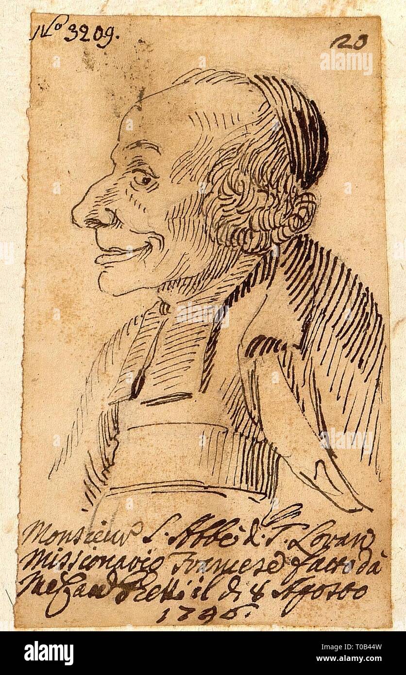 " Caricatura capo di un abate'. L'Italia, 1746. Dimensioni: 9,9x6 cm. Museo: Membro Hermitage di San Pietroburgo. Autore: Pier Leone Ghezzi. Foto Stock