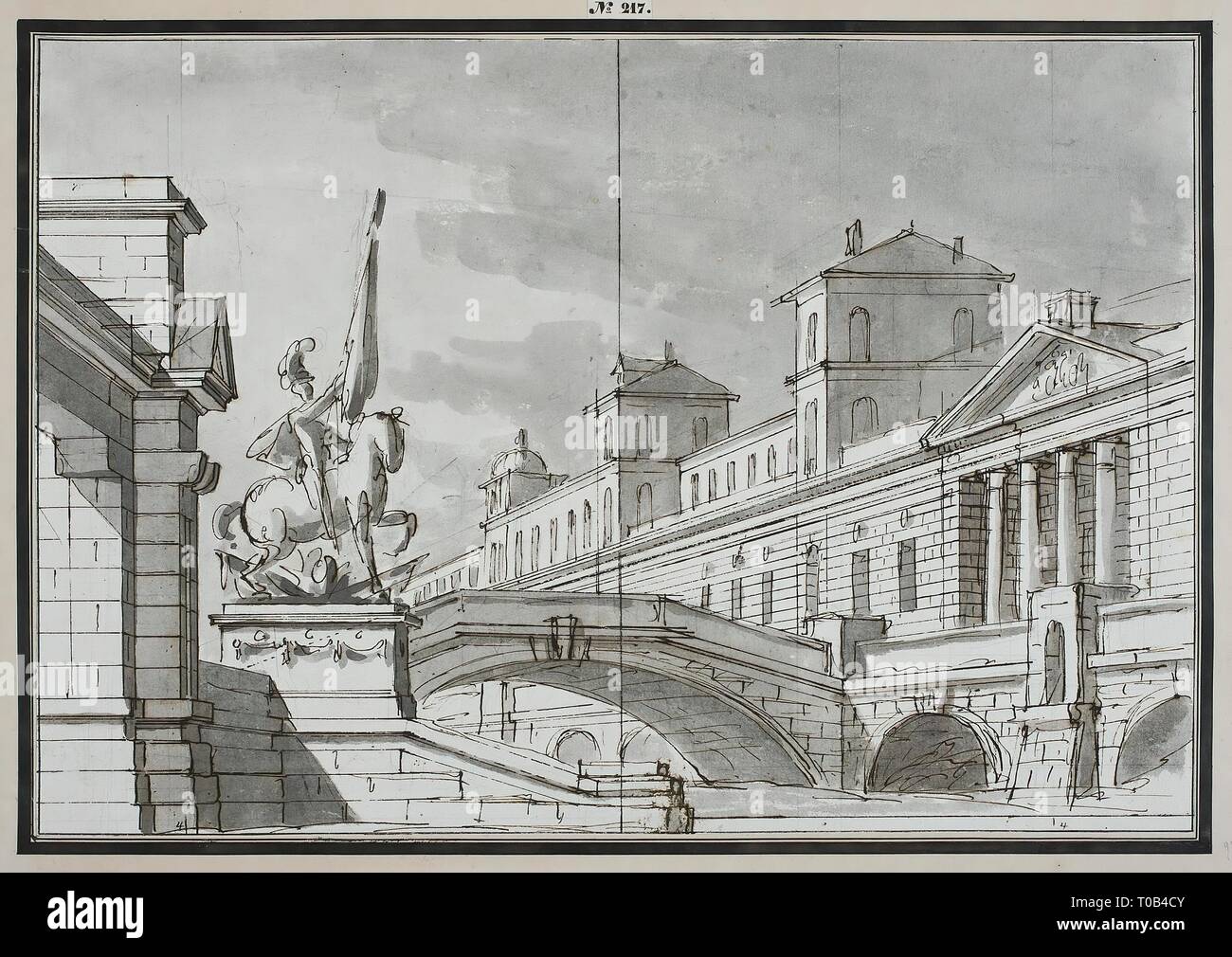 "Paesaggio". L'Italia, tra il 1770 e il 1831. Dimensioni: 29,6x43,3 cm. Museo: Membro Hermitage di San Pietroburgo. Autore: PIETRO DI GOTTARDO Gonzaga. Foto Stock