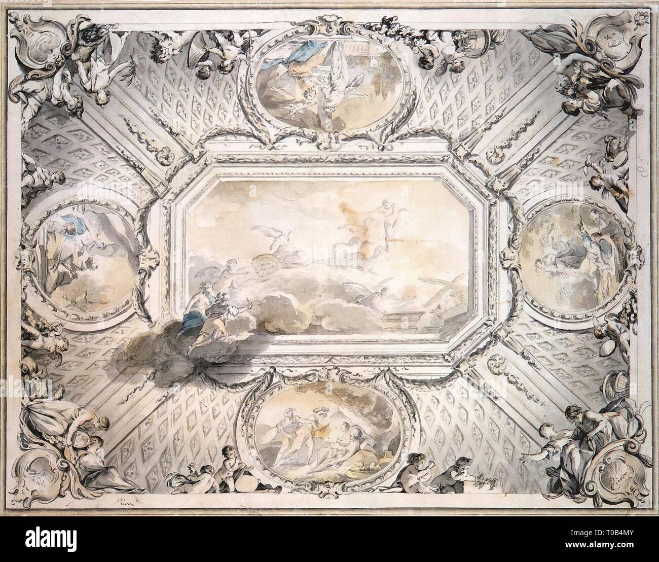 'Design per una decorazione del soffitto'. Francia, metà del XVIII secolo. Dimensioni: 42x54 cm. Museo: Membro Hermitage di San Pietroburgo. Autore: Jean Baptiste Marie Pierre. Foto Stock
