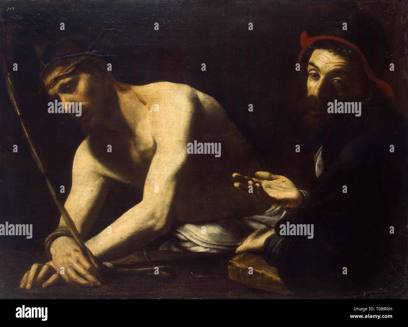 "Cristo e Caifa'. L'Italia, circa 1615. Dimensioni: 78x104 cm. Museo: Membro Hermitage di San Pietroburgo. Autore: Giovanni Battista Caracciolo (Il Battistello). BATTISTELLO CARACCIOLO. Foto Stock