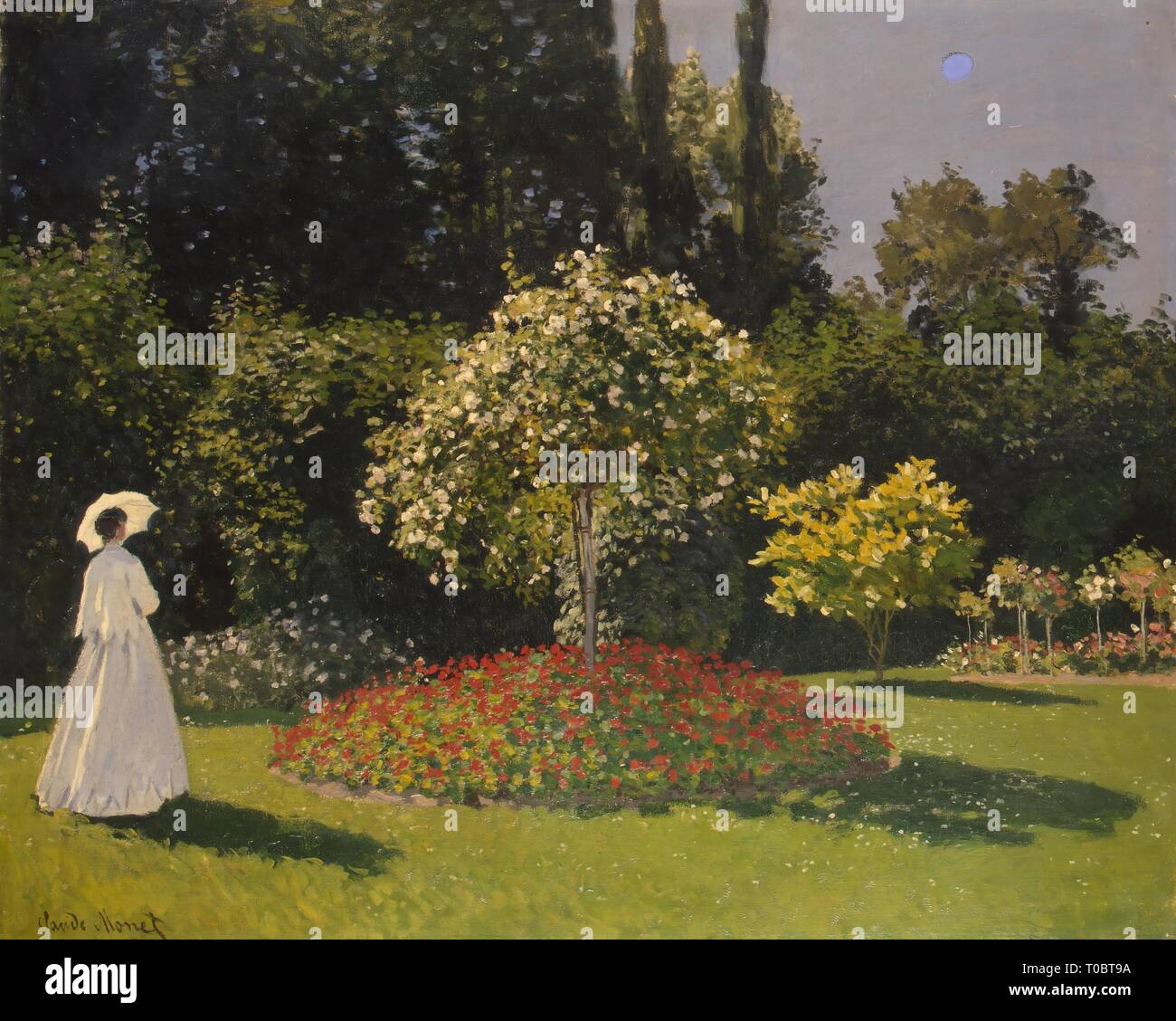 "Donna in giardino. Sainte-Adresse'. Francia, 1867. Dimensioni: 82x101 cm. Museo: Membro Hermitage di San Pietroburgo. Autore: Claude Monet . CLAUDE MONET. Foto Stock