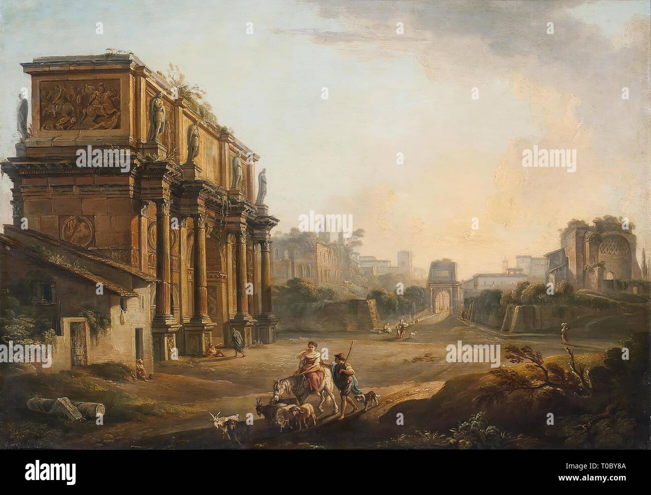 'Roman Forum'. L'Italia, 1750s. Dimensioni: 38,5x54 cm. Museo: Membro Hermitage di San Pietroburgo. Autore: JEAN-BAPTISTE LALLEMAND. Foto Stock