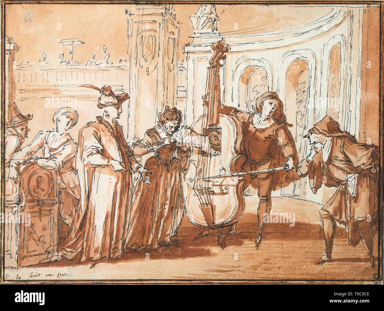 "Scena con personaggi della Commedia italiana: Metamorfosi D'Arlecchino". Francia, 1710. Dimensioni: 15,8x21 cm. Museo: Membro Hermitage di San Pietroburgo. Autore: CLAUDE GILLOT . CLAUDE GILLOT. Foto Stock