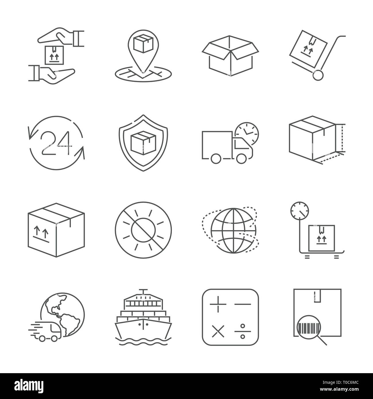 Consegna rapida e la qualità del servizio di trasporto. Le diverse icone per la logistica del tema. Icone vettoriali per società di logistica. Corsa modificabile Illustrazione Vettoriale