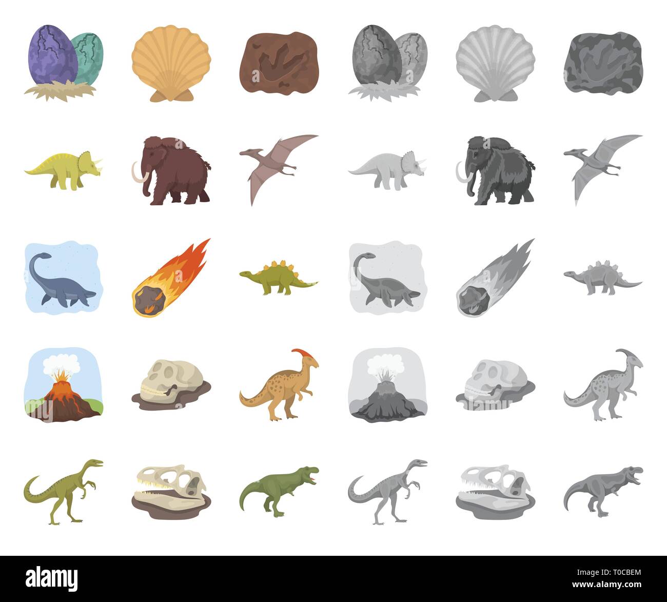 L'età,animale,antichità,l'arte,cartoon,mono,raccolta,design,dinosauro,dinosauri,l'uovo,eruzione,l'estinto,fiamma,footprint,fossili,gallimimus,erbivoro,uomo,icona,immagine,isolato,jurassic,logo,mammifero,mammoth,meteorite,parasaurolophus,periodo,impianto,preistoria,pterodactyloidea,rimane,rock,mare,seashell,impostare,segno,stegosaurus,pietra,il simbolo,triceratops,tirannosauro,vettore,vulcano,web vettori vettore , Illustrazione Vettoriale