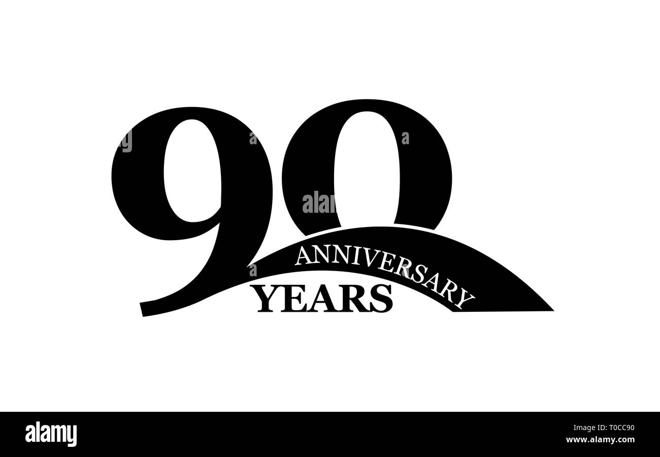 90 anni di anniversario, semplice design piatto, il logo per la progettazione e la decorazione Illustrazione Vettoriale