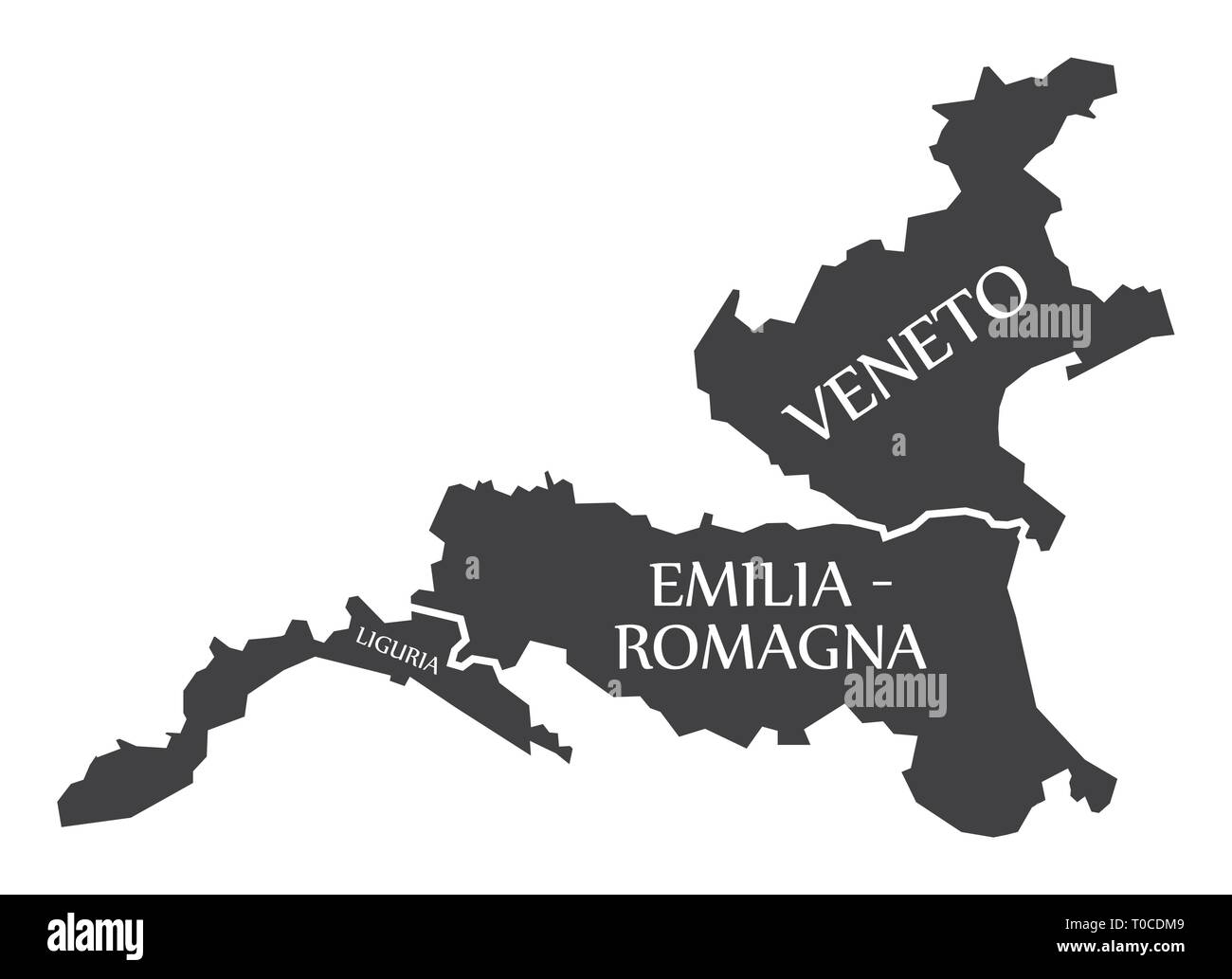 Liguria - Emilia - Romagna - Regione Veneto Mappa Italia Illustrazione Vettoriale