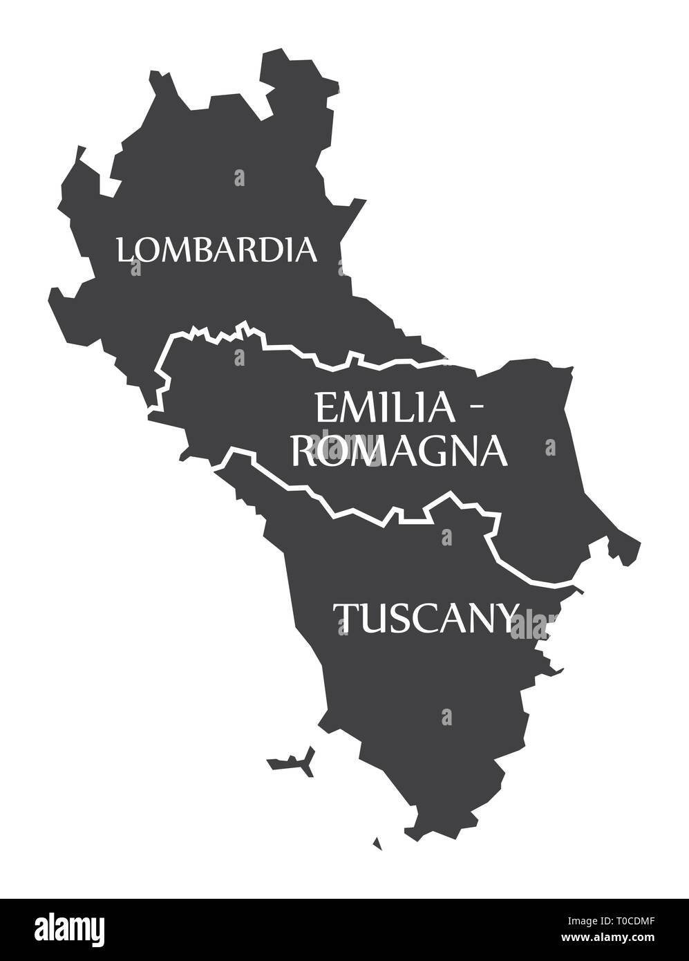 Lombardia - Emilia - Romagna - regione Toscana mappa Italia Illustrazione Vettoriale