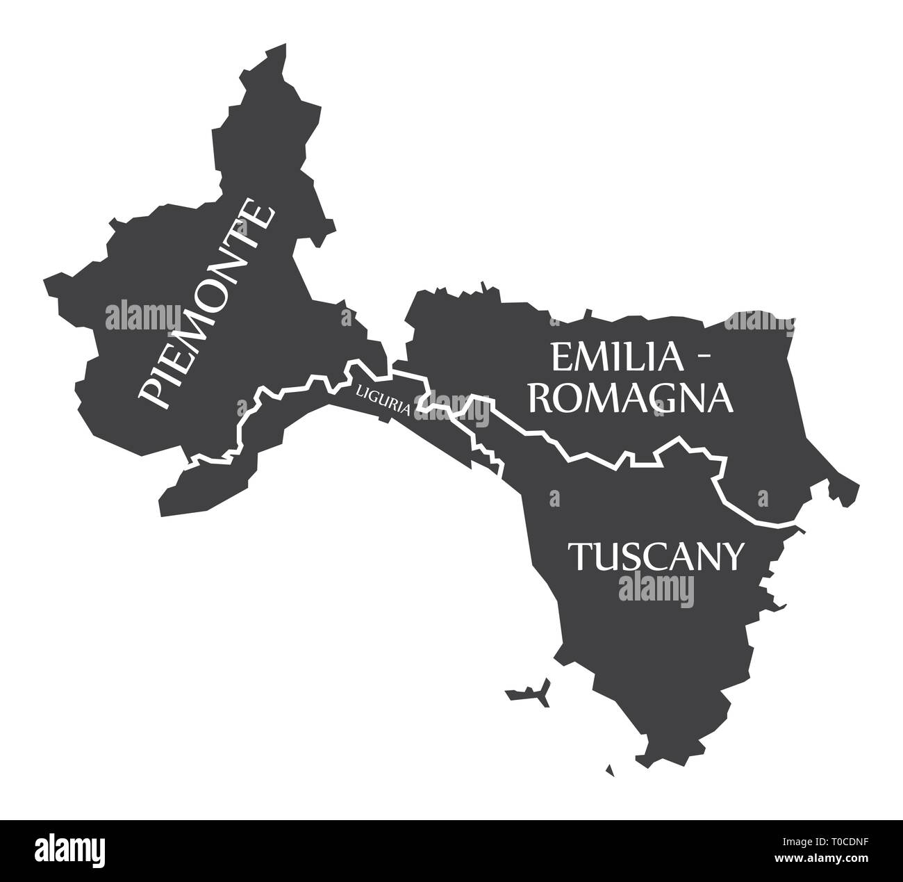 Piemonte - Liguria - Emilia - Romagna - regione Toscana mappa Italia Illustrazione Vettoriale