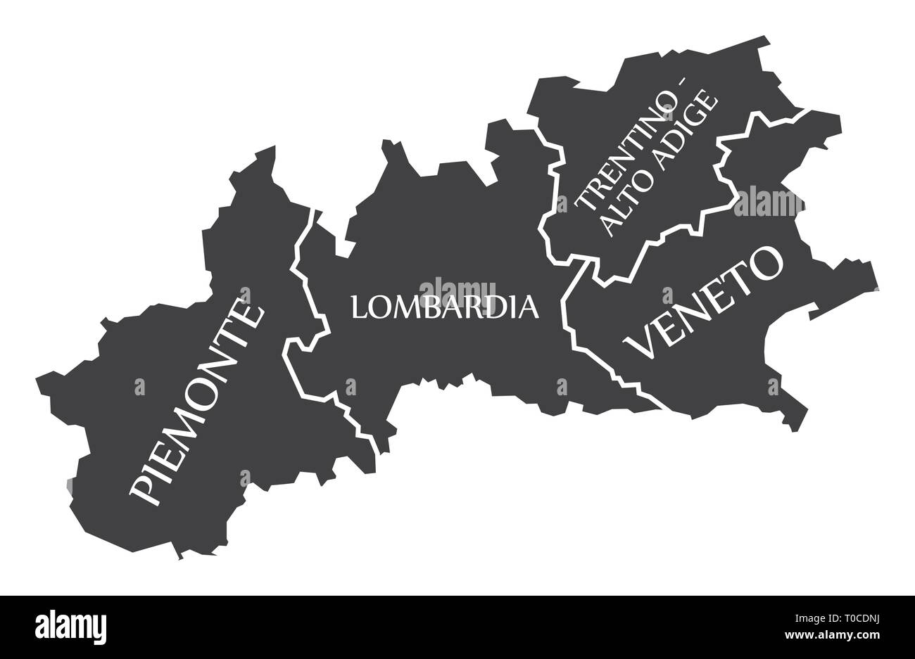 Piemonte - Lombardia - Trentino - Alto Adige - Regione Veneto Mappa Italia Illustrazione Vettoriale