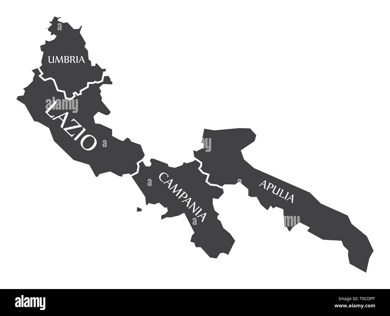 Umbria - Lazio - Campania - Puglia regione mappa Italia Illustrazione Vettoriale