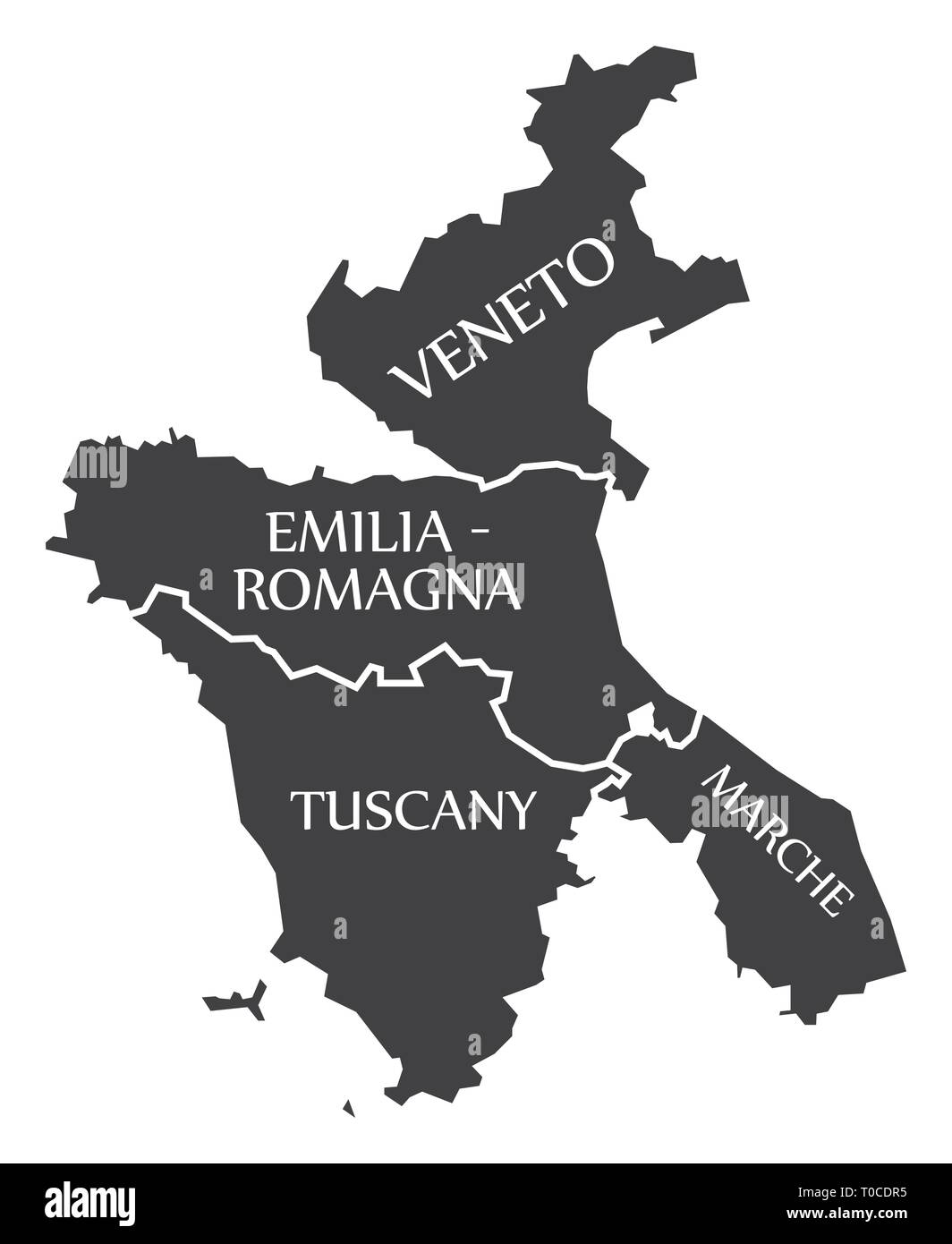 Veneto - Emilia - Romagna - Toscana - Regione Marche Mappa Italia Illustrazione Vettoriale