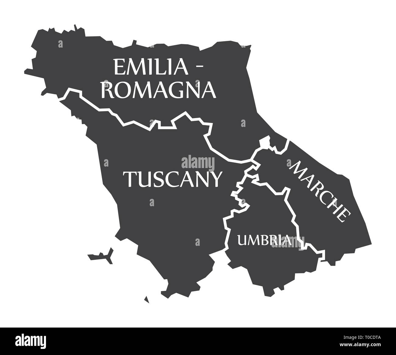 Emilia - Romagna - Toscana - Marche - regione Umbria mappa Italia Illustrazione Vettoriale