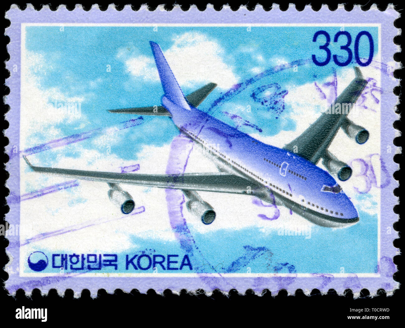 Francobollo dalla Corea del Sud con la serie di aereo emesso nel 1995 Foto Stock