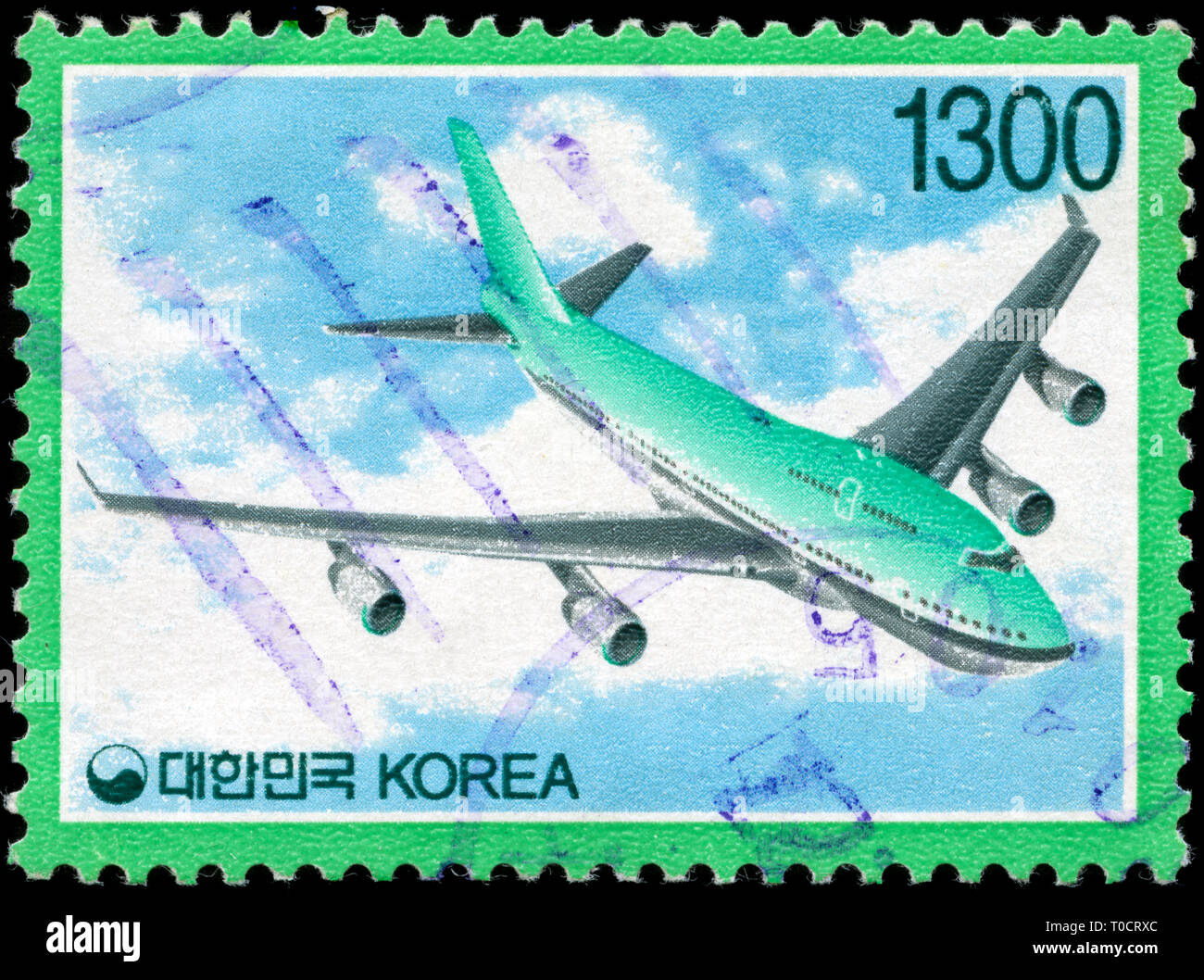 Francobollo dalla Corea del Sud con la serie di aereo emesso nel 1995 Foto Stock