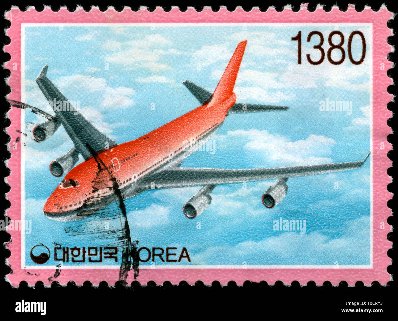 Francobollo dalla Corea del Sud con la serie di aereo emesso nel 1997 Foto Stock