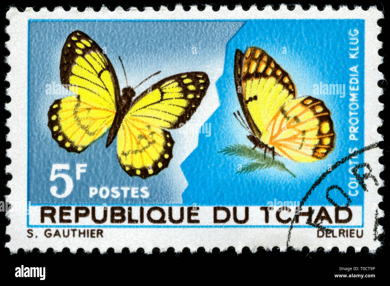 Francobollo dal Ciad nella serie farfalle rilasciato in 1967 Foto Stock