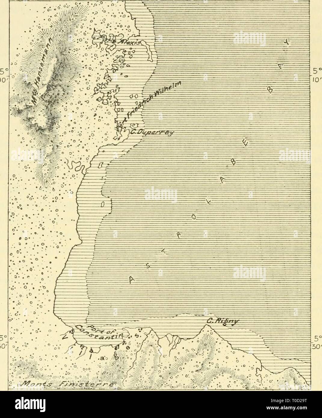 La terra e i suoi abitanti della terra e dei suoi abitanti .. earthitsinhabita00recl Anno: 1890 316 AUSTEALASIA. ' Monsieur,' come essi liad ha imparato a fare da Dumont d'TJrville e altri navigatori francesi. La capitale dei possedimenti tedeschi in Nuova Guinea è Fimch-hafen, chiamato così in onore del tedesco explorer Finsch, chi ha censite la maggior parte del paese Fig. 137.-AsTEOLABE Bay. Scala: 425.000. I45°40' LrjsL di ureenwich 146° profondità. 0A50 braccia. 50 braccia e verso l'alto. 9 Miglia. e meglio descritta la terra e i suoi abitanti. Finsch-Hafen si trova vicino all'estremità della penisola, Foto Stock