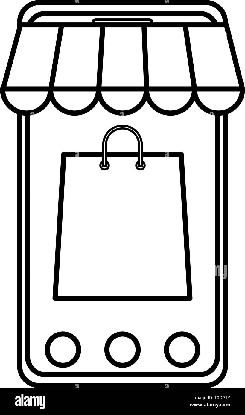 Smartphone con ombrellone e shopping bag illustrazione vettoriale design Illustrazione Vettoriale