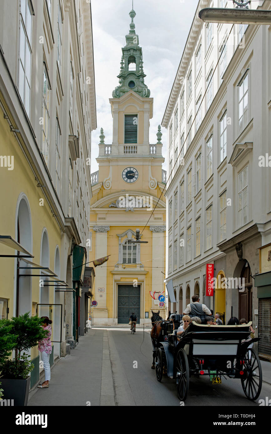 Österreich, Wien 1, Evangelische Kirche in der Dorotheergasse, Blick durch die Plankengasse Foto Stock