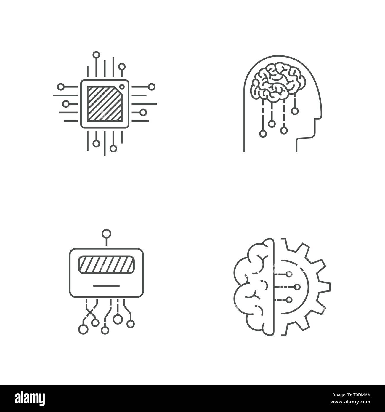 AI set di icone. Intelligenza artificiale delle icone. Corsa modificabile. EPS 10 Illustrazione Vettoriale