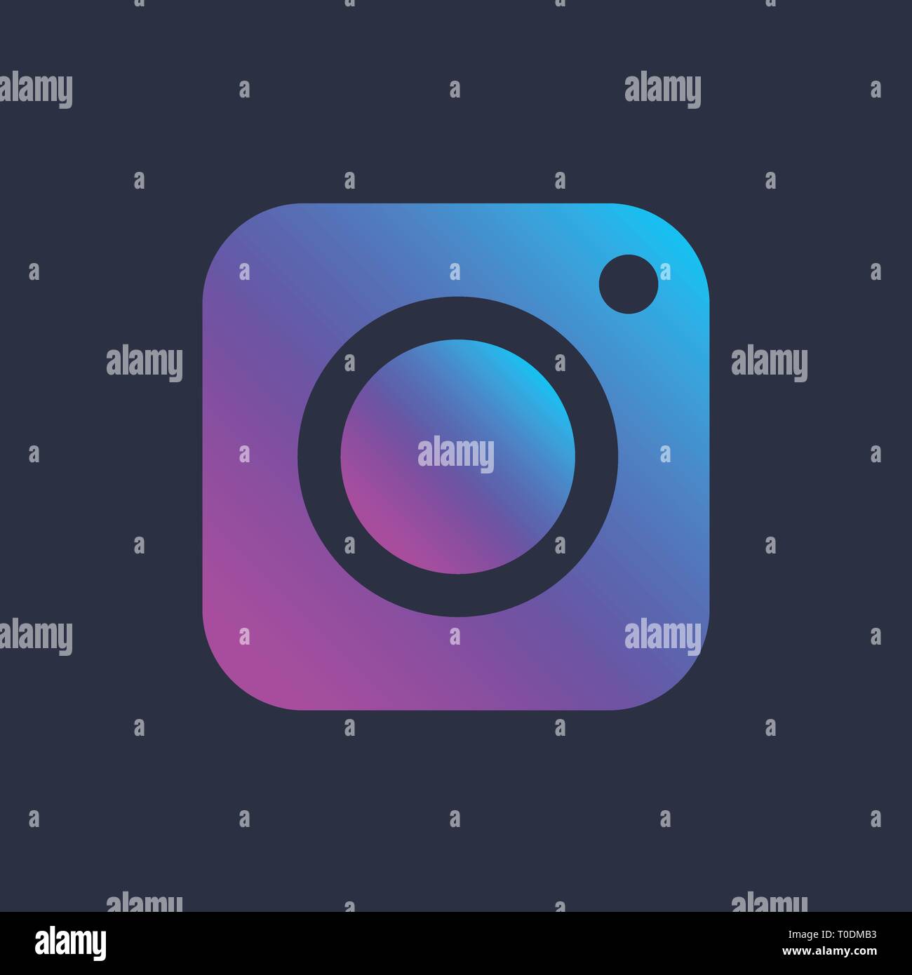 Coloratissima immagine vettoriale di icona foto fotocamera digitale su sfondo scuro. Segno moderno app, programma, ui web. EPS 10 Illustrazione Vettoriale