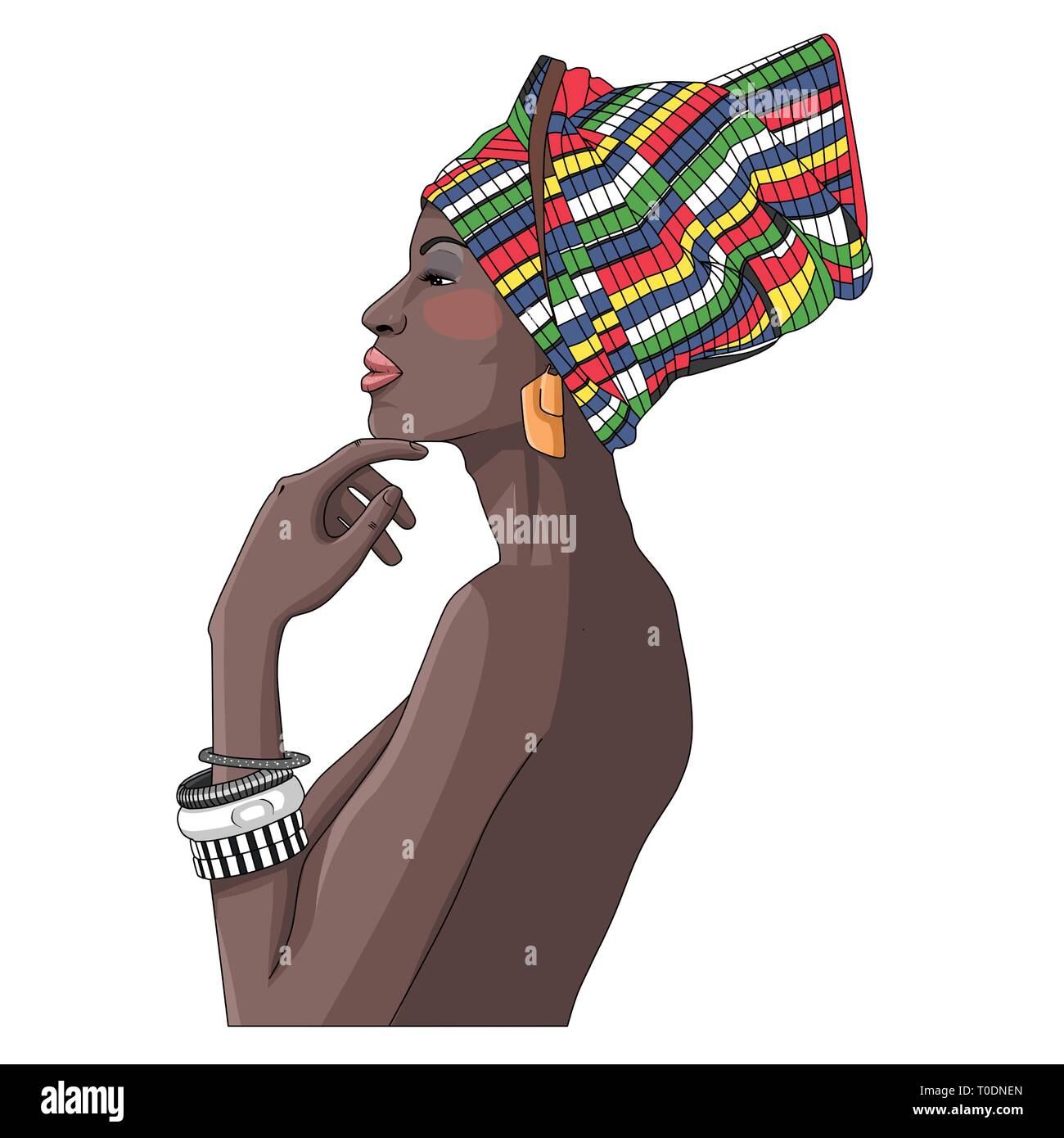 Donna Afro SVG Nubian bella elegante lady compongono melanina modello americano africano di etnia Illustrazione Vettoriale