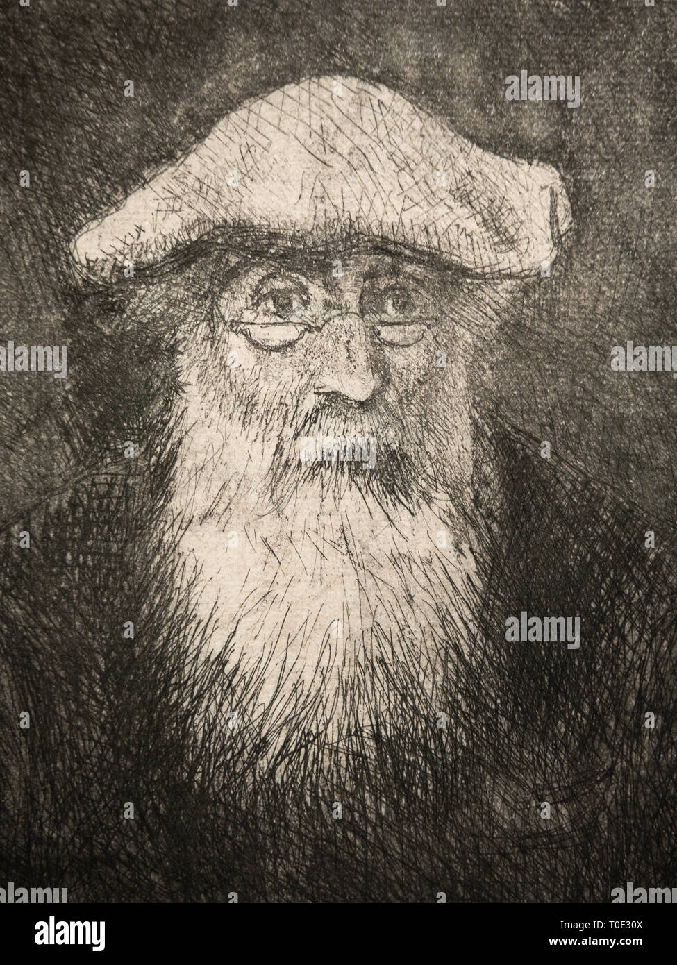 Ritratto Di Auto Camille Pissarro, incisione acquatinta, circa 1890, dettaglio. Foto Stock