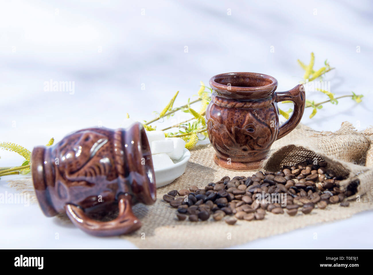 I chicchi di caffè e zucchero decorazione Foto Stock