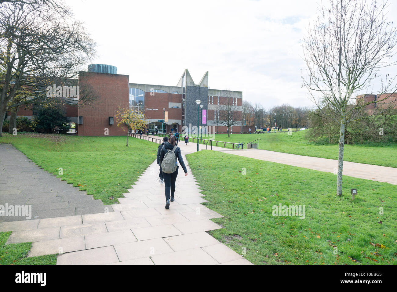 Foto di al di fuori delle aree comuni e gli edifici dell'Università del Sussex a Brighton Foto Stock