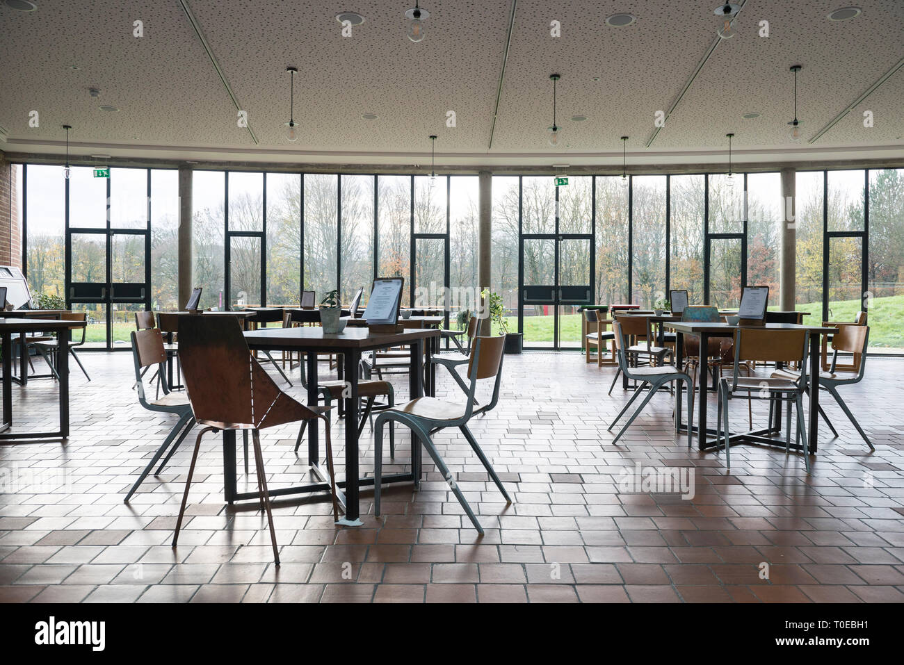 All'interno i dettagli e le foto degli interni del bar / caffè shoo in attenborough center presso la University of Sussex, Brighton Foto Stock