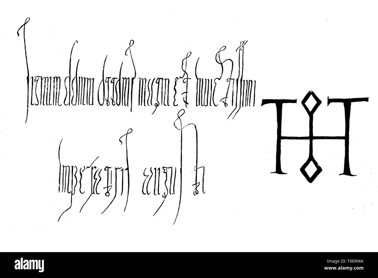 Signum di Ottone il Grande, da un documento dell'anno 1016 / Signum von Otto Der Große auf einer Urkunde aus dem Jahre 970 Foto Stock