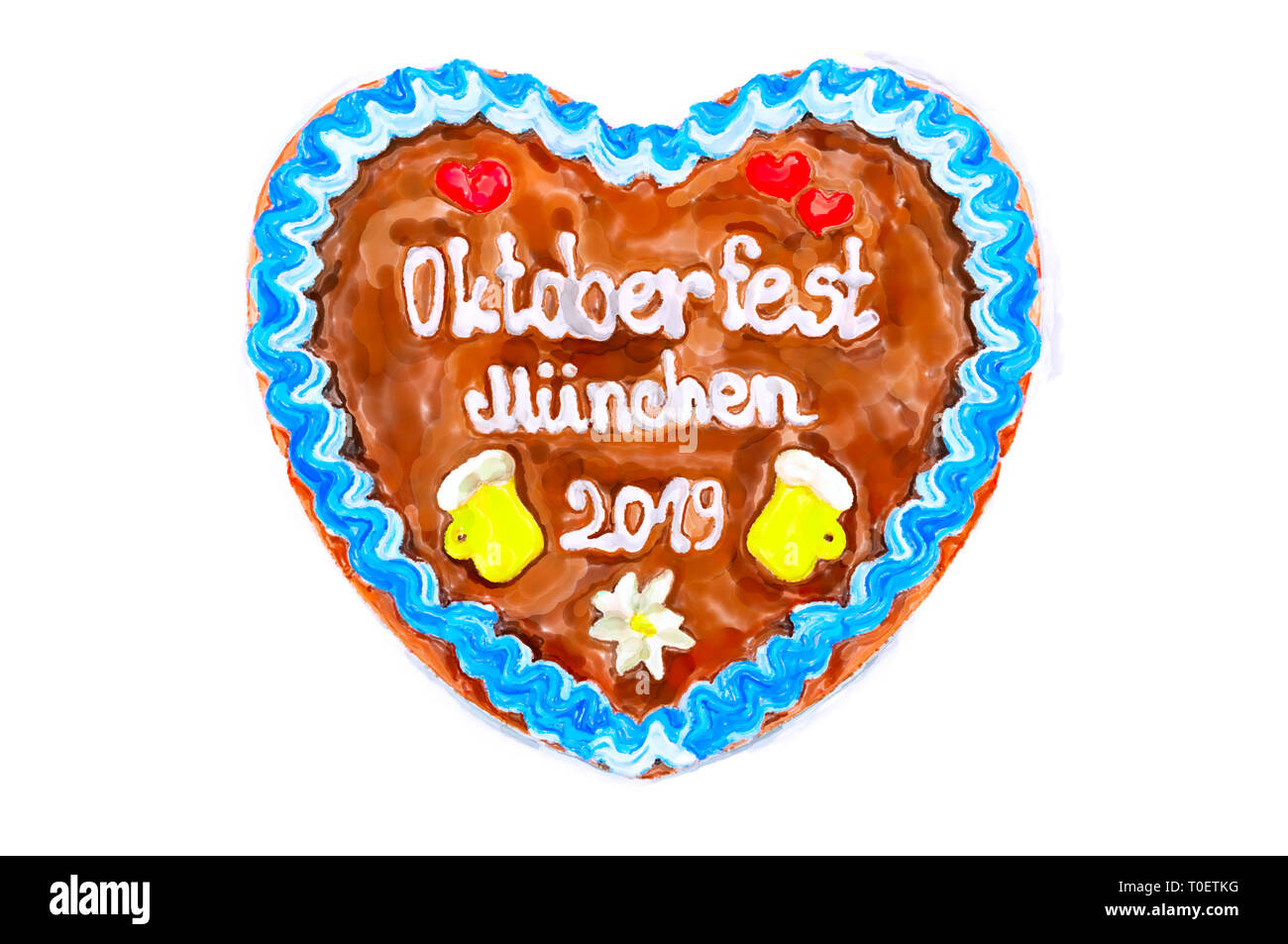 Oktoberfest 2018 Gingerbread cuore bianco con sfondo isolato. Illustrazione Foto Stock