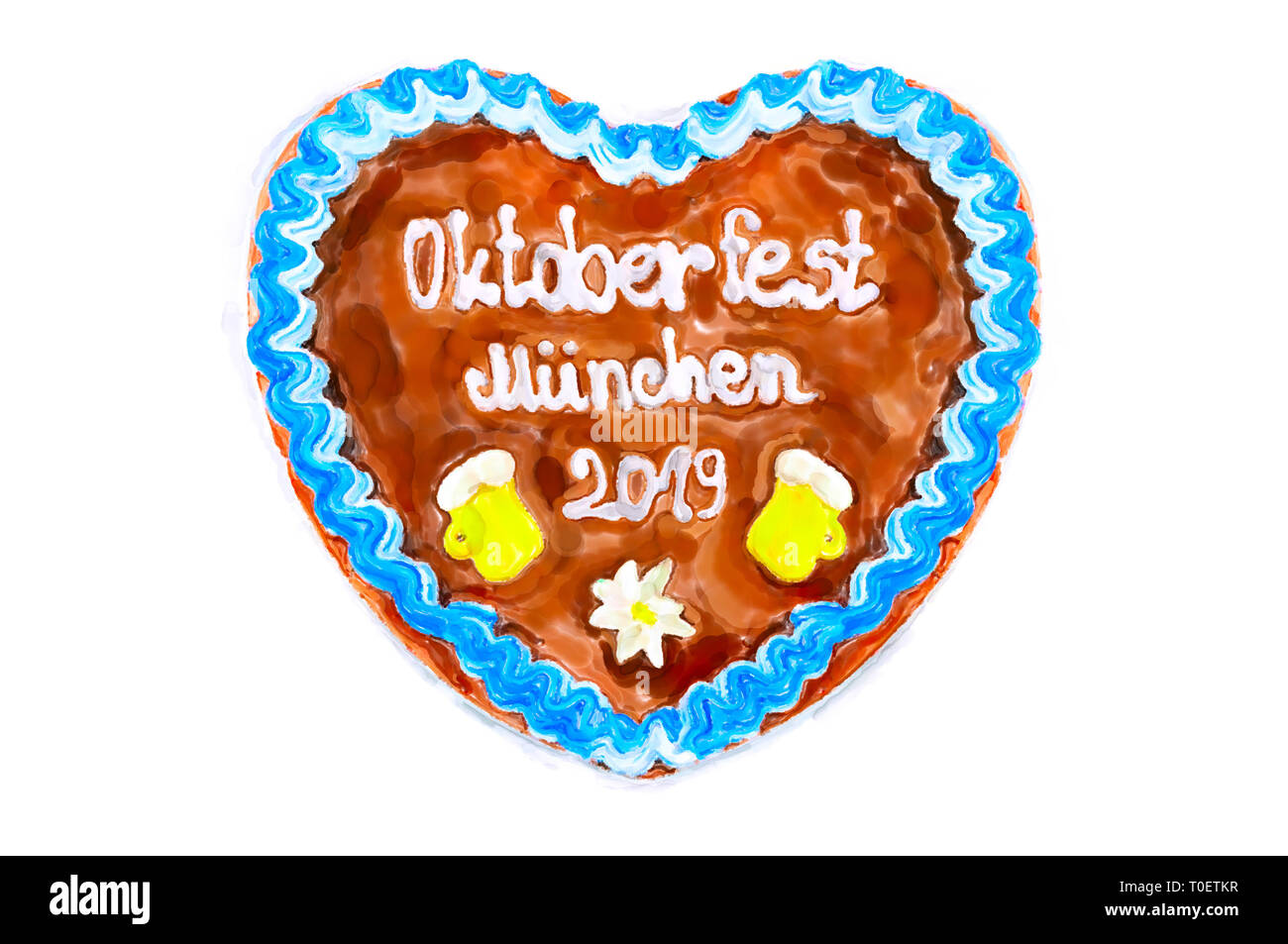 Oktoberfest Monaco di Baviera 2019 Gingerbread cuore bianco con sfondo isolato. Ottobre festival è una birra stagionale evento in Monaco di Baviera (Germania). H tradizionale Foto Stock
