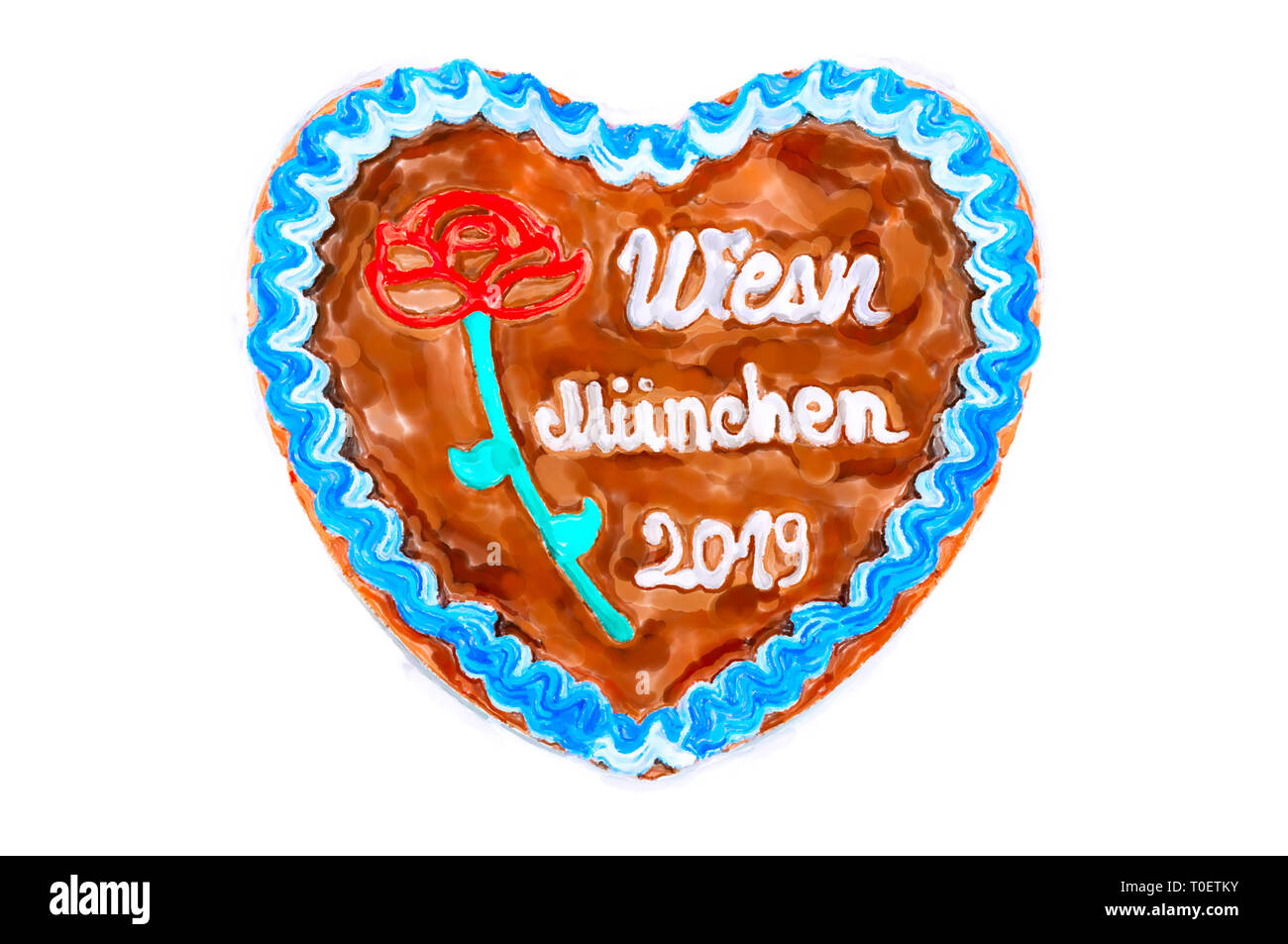 Oktoberfest 2019 Gingerbread cuore bianco con sfondo isolato. Ottobre festival è una birra stagionale evento in Monaco di Baviera (Germania). Tradizionale cuore ca Foto Stock