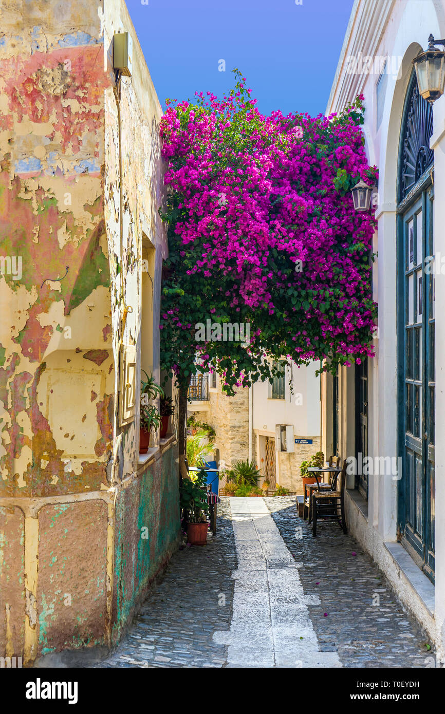 Τraditional road, Syros Island,cicladi grecia Foto Stock